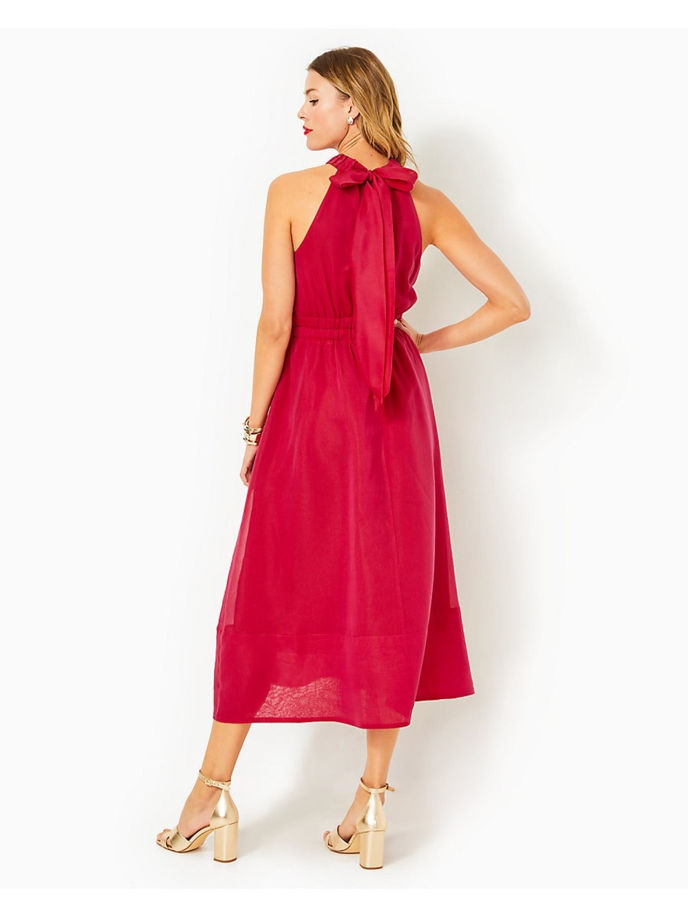 Lilly Pulitzer Dress MARLEEN Halter SILK cotton HALTER, POINSETTIA RED Pink 14 - Picture 2 of 10